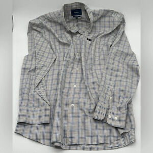 Faconnable Classique Men's Shirt button down collar blue Tan plaid all cotton XL